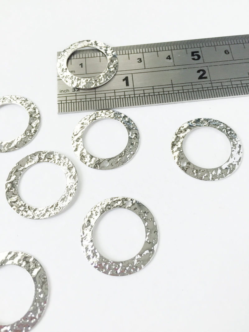 4 x Platinum Plated Hammered Round Charms, 22mm (0627)