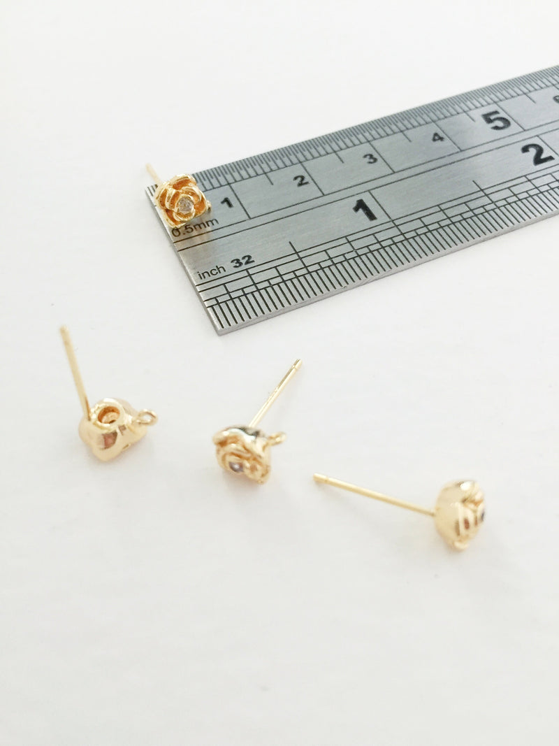 1 pair x 18K Gold Plated Rose Bud Earring Studs with Loop, 7mm (0807)