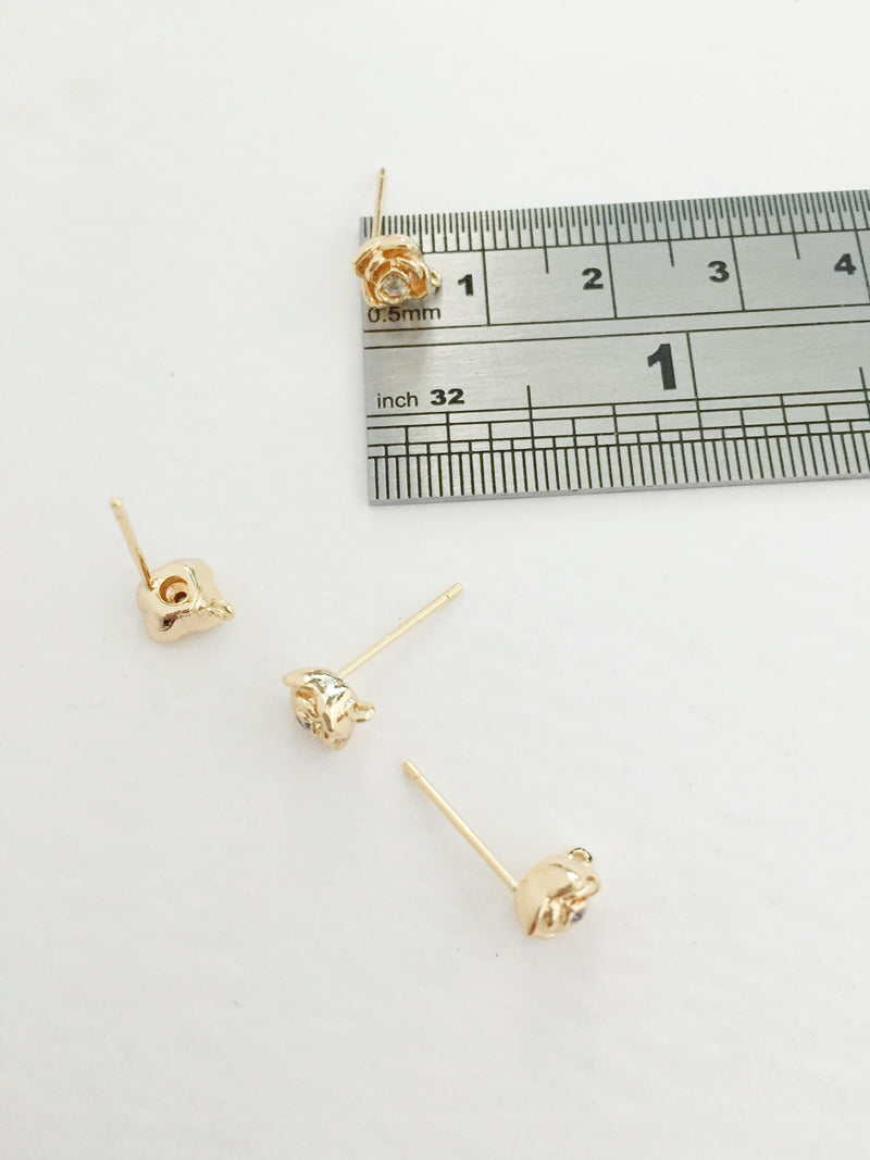 1 pair x 18K Gold Plated Rose Bud Earring Studs with Loop, 7mm (0807)