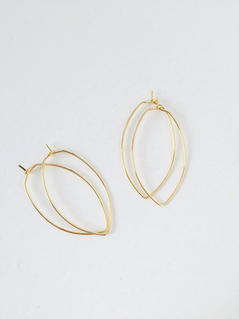 1 pair x 24K Gold Plated Marquise Earring Hoops (0833)