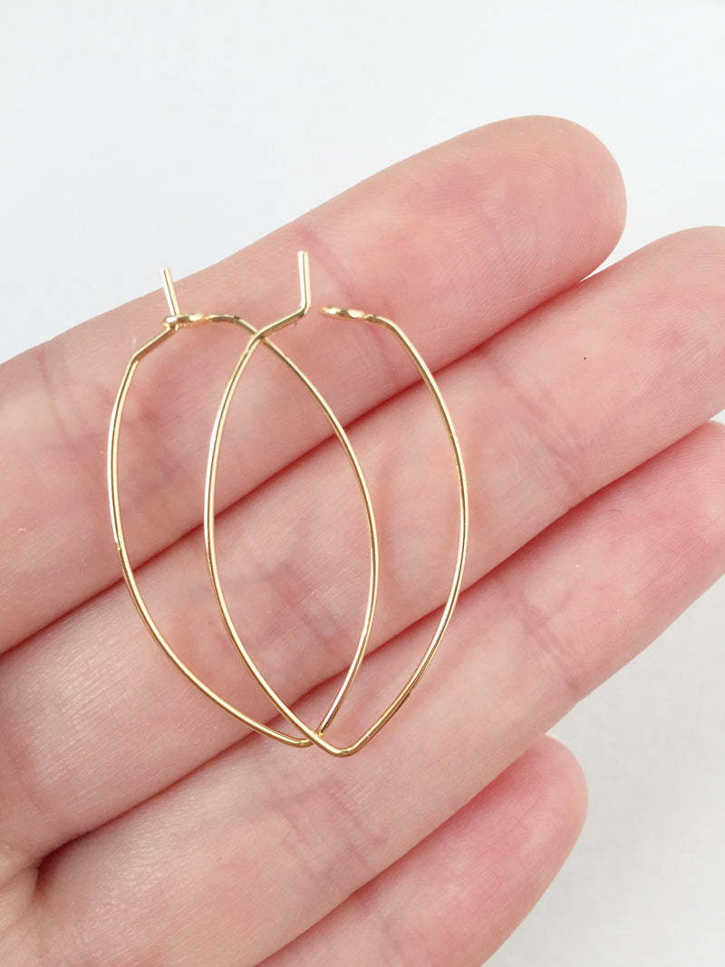 1 pair x 24K Gold Plated Marquise Earring Hoops (0833)