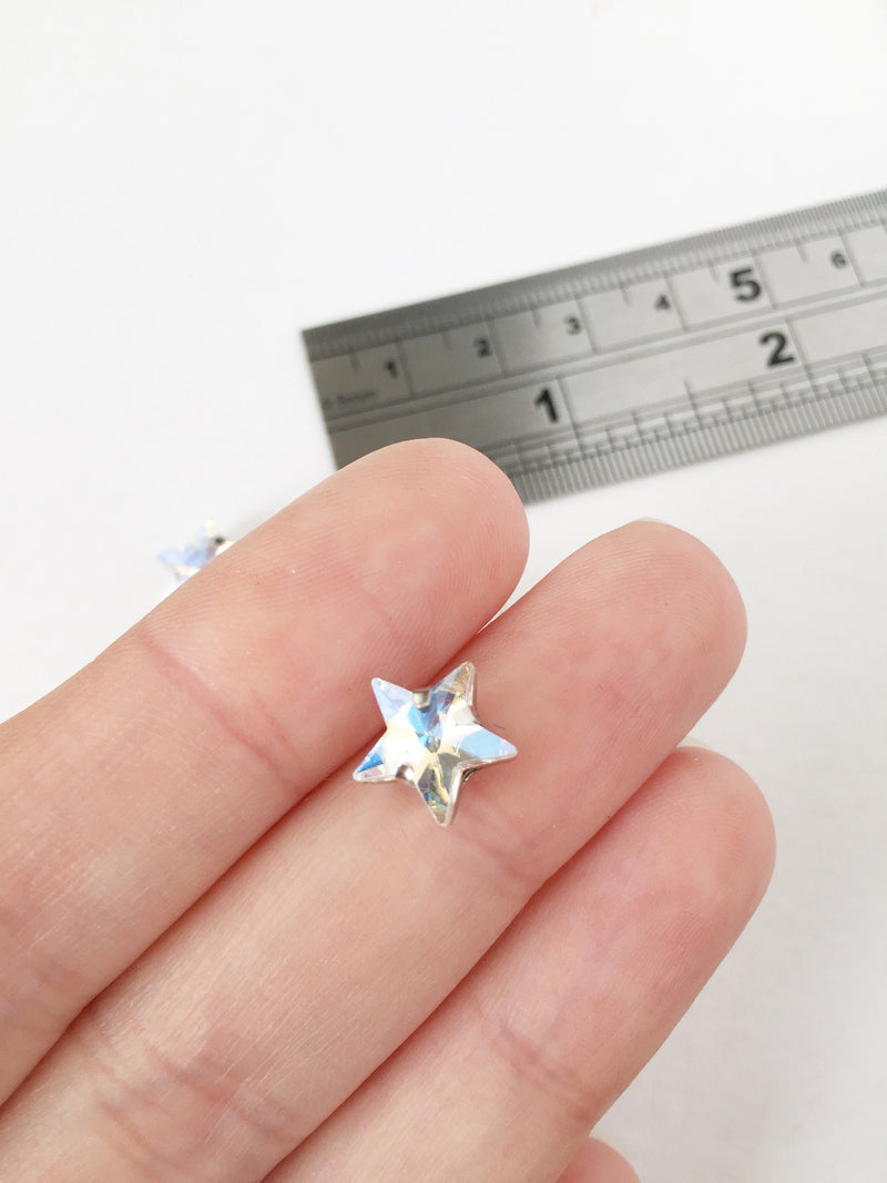 12 x 10mm Crystal Moonlight Star Rhinestones, Sew-on Rhodium Base (3645)