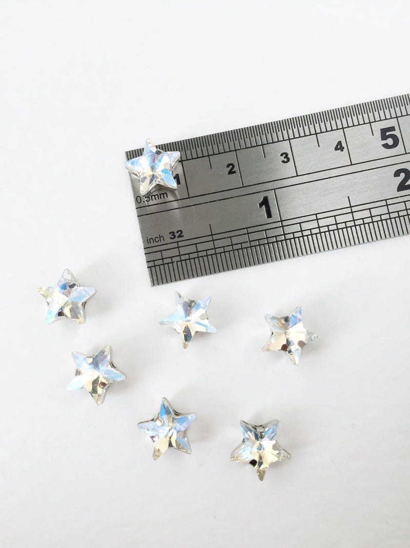 12 x 10mm Crystal Moonlight Star Rhinestones, Sew-on Rhodium Base (3645)