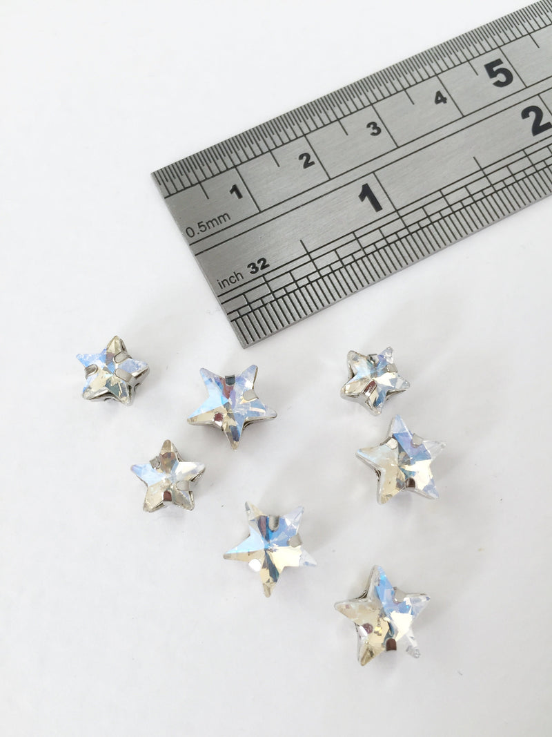 12 x 10mm Crystal Moonlight Star Rhinestones, Sew-on Rhodium Base (3645)