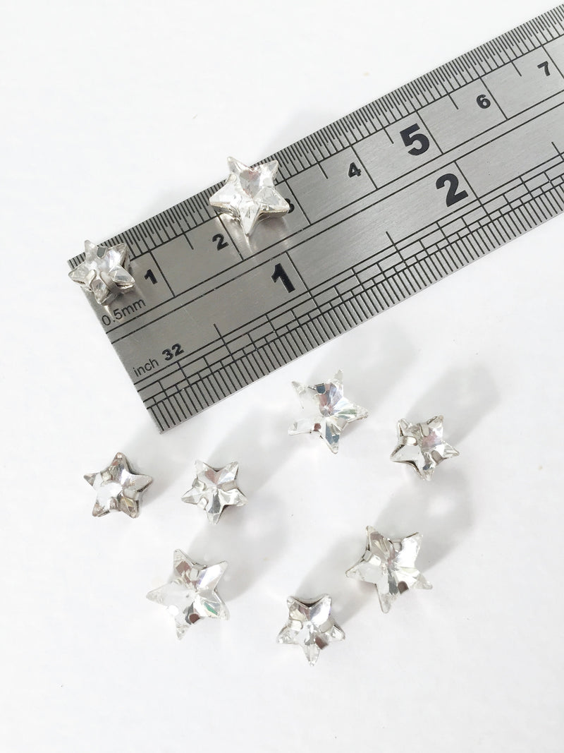 12 x 10mm Clear Crystal Star Rhinestones, Sew-on with Rhodium Base (3640)