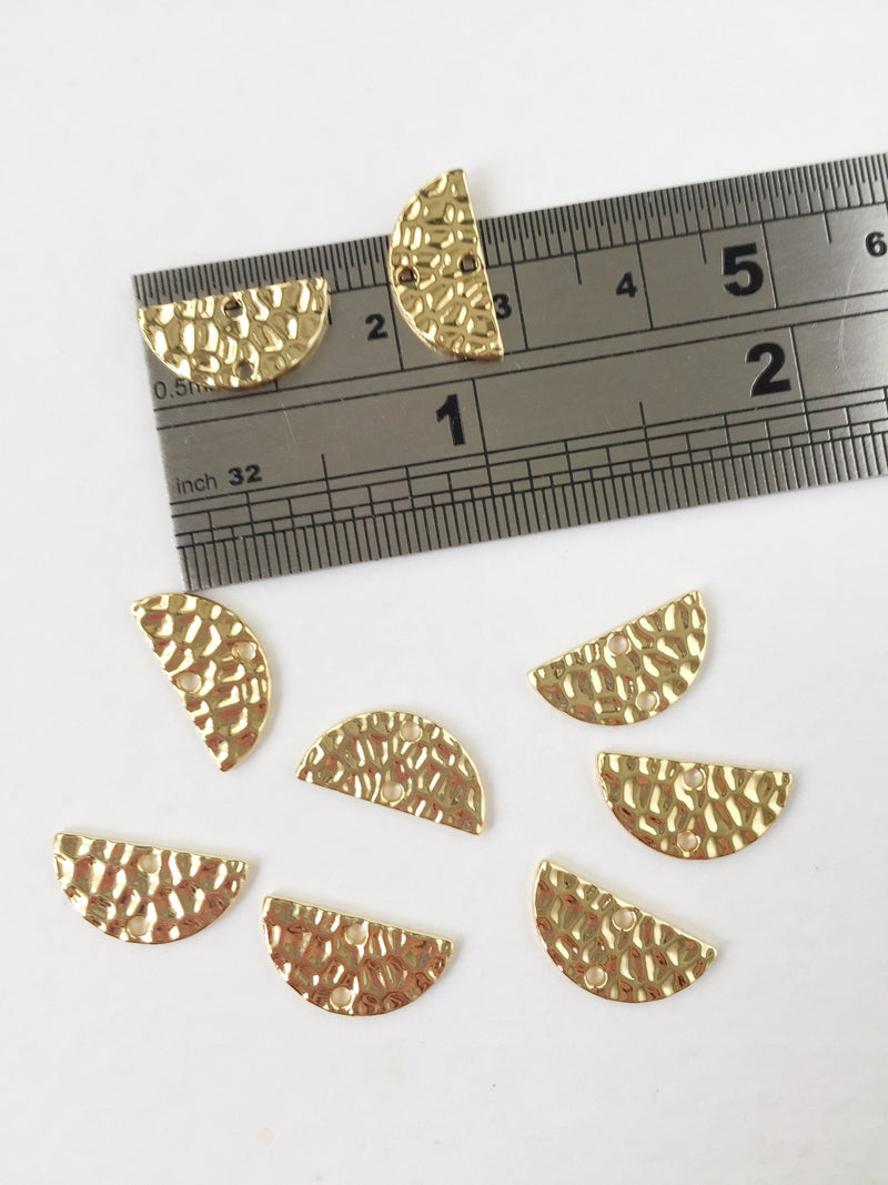 8 x Semi Circle Hammered Gold Connectors, 16x8mm (0033)