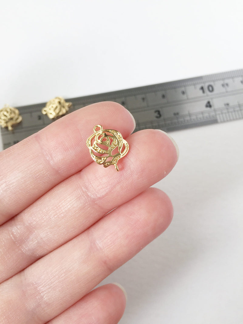 2 x 18K Gold Plated Rose Flower Connectors, 14x11mm (0094)