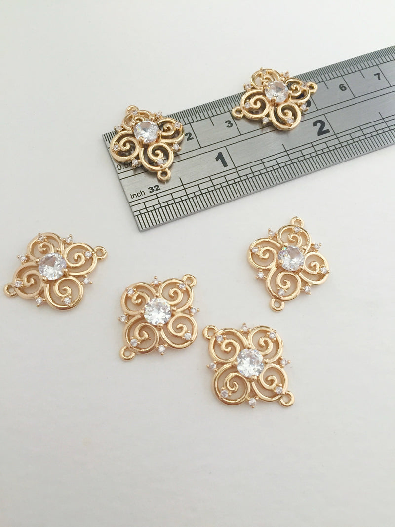 1 x 24K Gold Plated Cubic Zirconia Swirl Links, 22x18mm (0001)