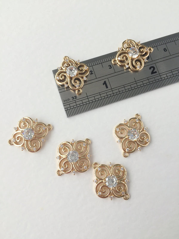 1 x 24K Gold Plated Cubic Zirconia Swirl Links, 22x18mm (0001)