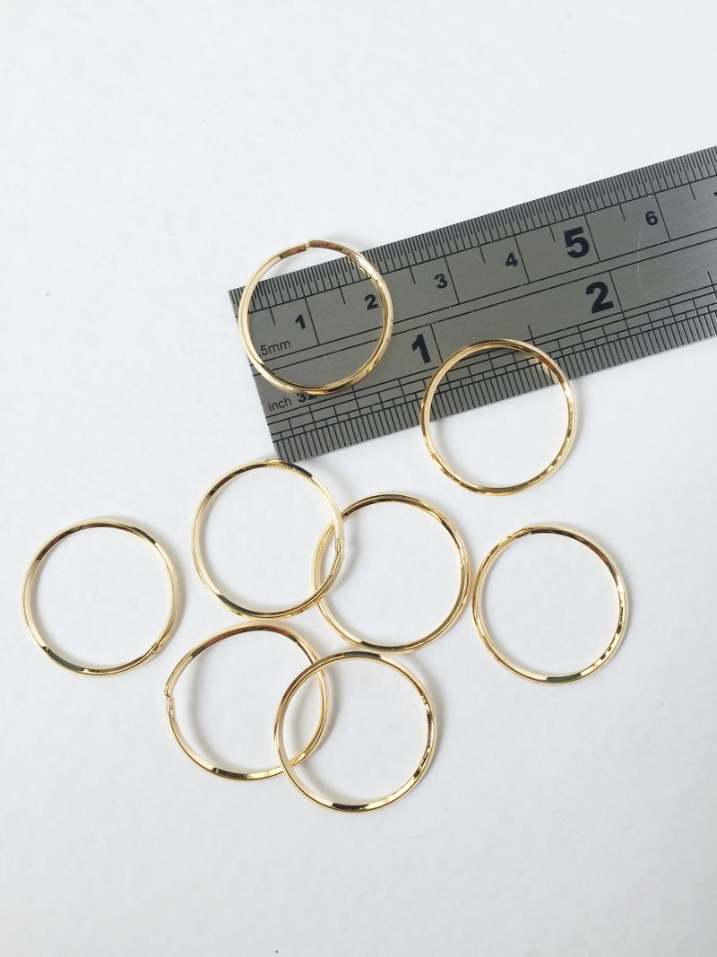 6 x 18K Gold Plated Circle Earring Connectors, 20mm (0202)