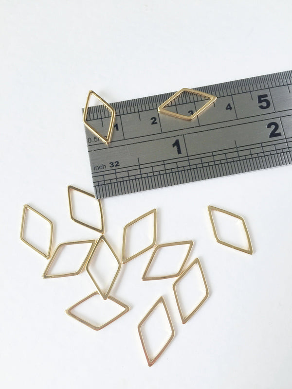 10 x 18K Gold Plated Brass Rhombus Connectors 16x9mm (0180)