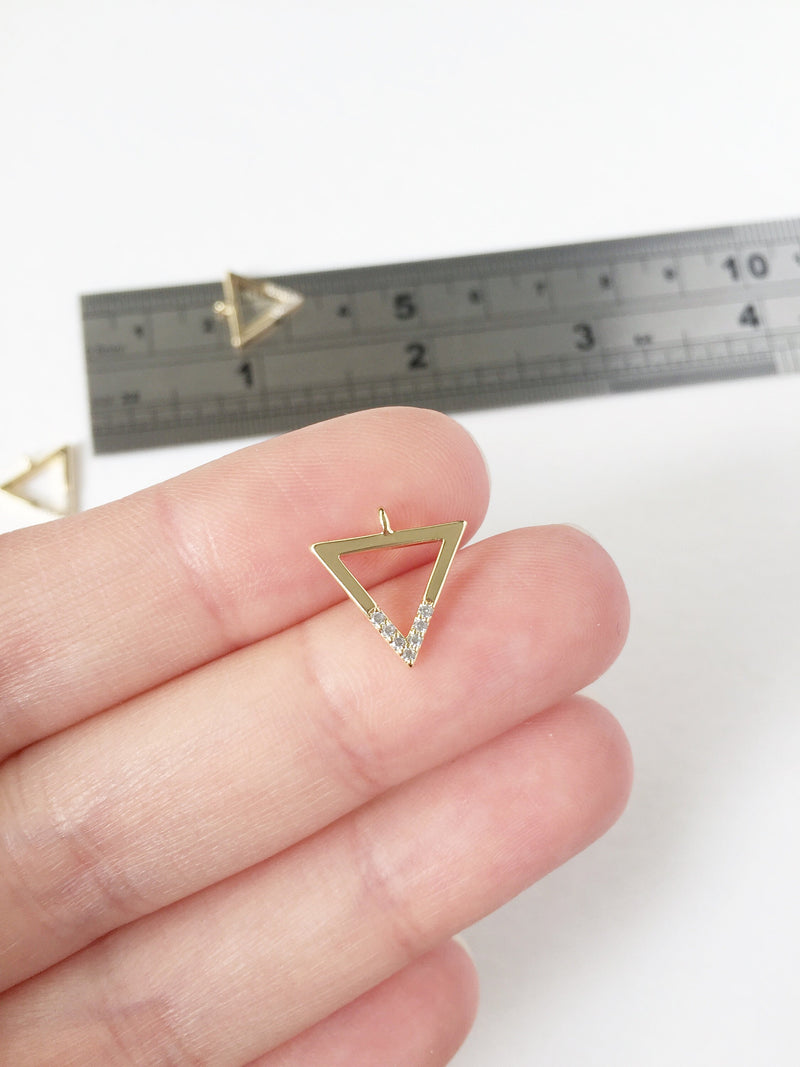 1 x 18K Gold Plated Triangle Charm with Cubic Zirconia, 13x13mm (0190G)