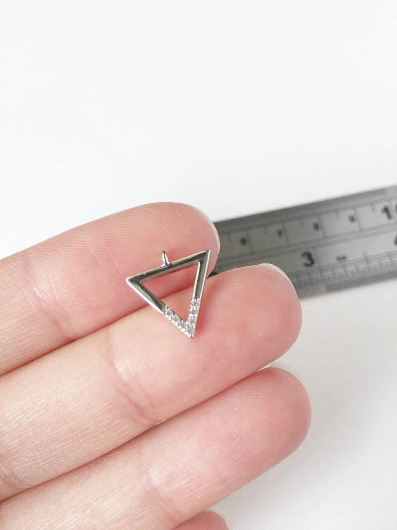 1 x Platinum Plated Triangle Charm with Cubic Zirconia, 13x13mm (0190P)