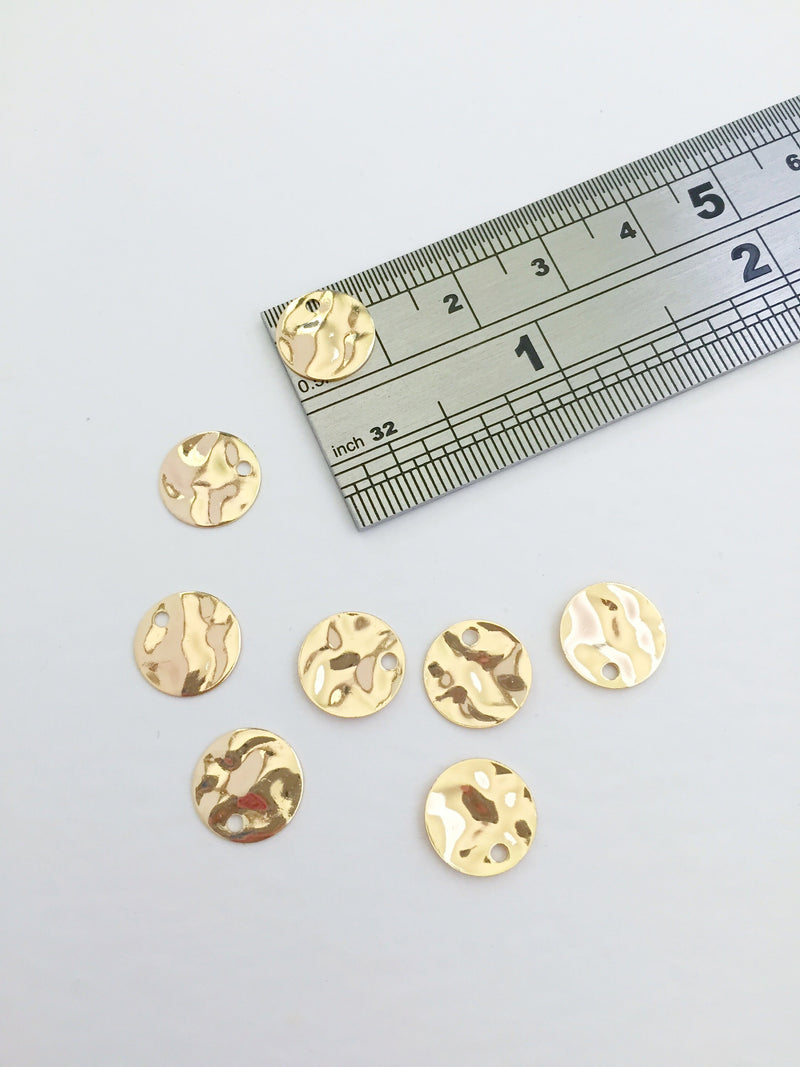 10 x 18K Gold Plated Wavy Coin Charms, 10mm (0040)