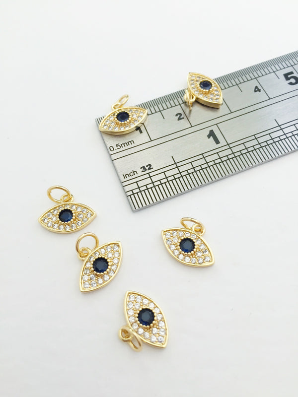 1 x 18K Gold Plated Evil Eye Charms with Cubic Zirconia, 12x9mm (0241)