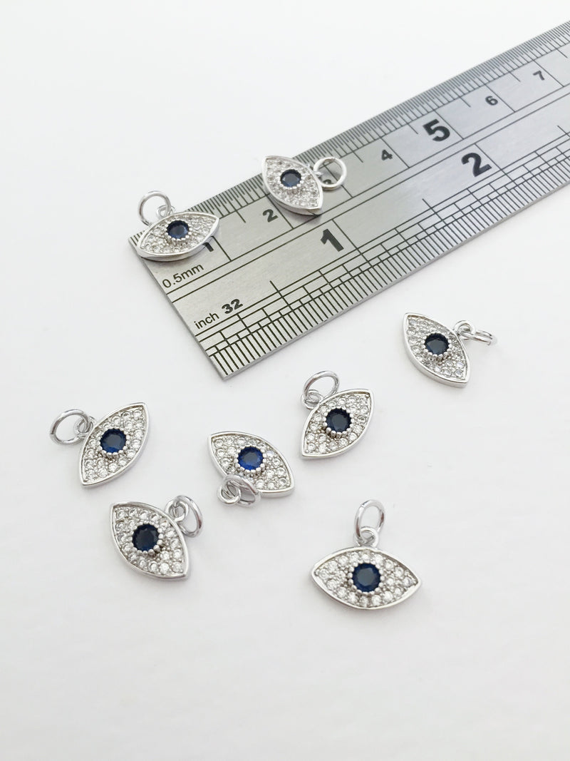 1 x 18K Platinum Plated Evil Eye Charms with Cubic Zirconia, 12x9mm (0241S)