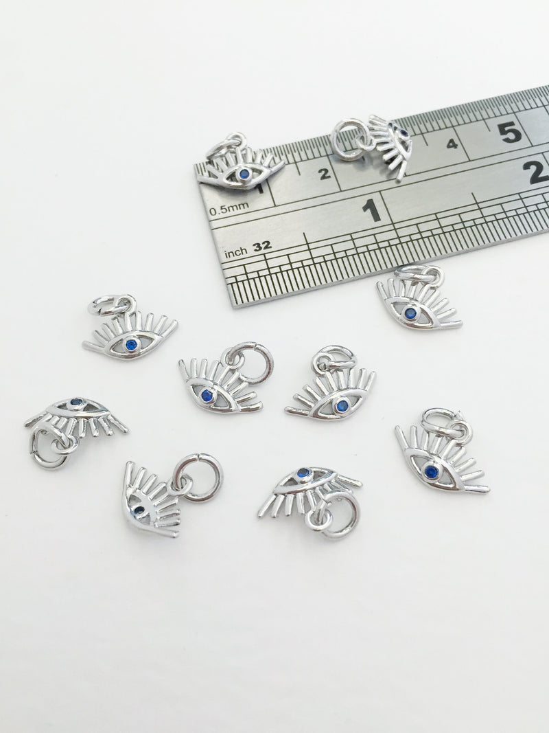 2 x Platinum Plated Evil Eye Charms with Cubic Zirconia, 12x9mm (0251P)