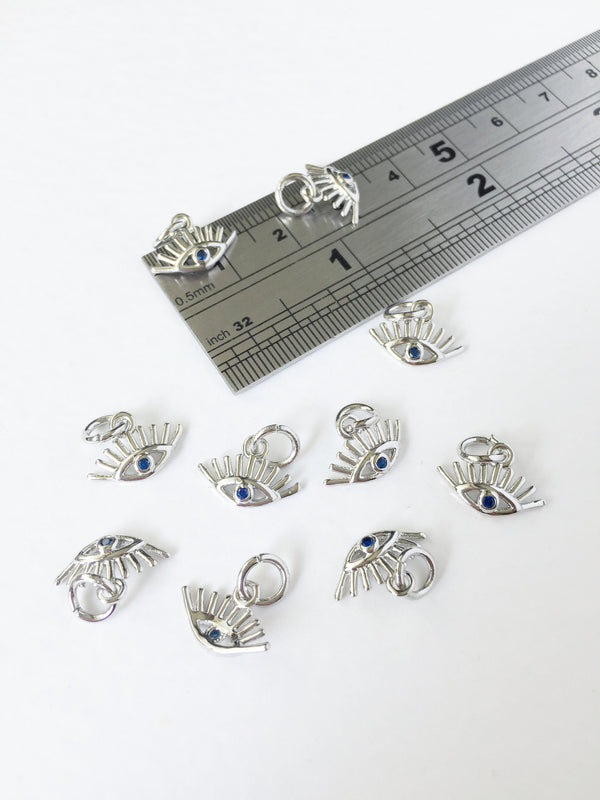 2 x Platinum Plated Evil Eye Charms with Cubic Zirconia, 12x9mm (0251P)