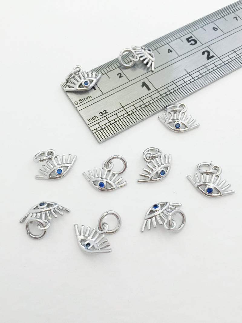 2 x Platinum Plated Evil Eye Charms with Cubic Zirconia, 12x9mm (0251P)