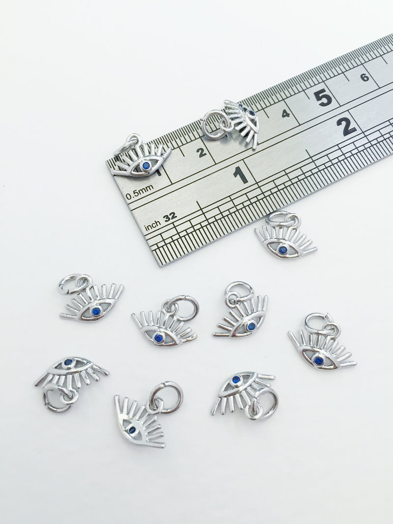 2 x Platinum Plated Evil Eye Charms with Cubic Zirconia, 12x9mm (0251P)