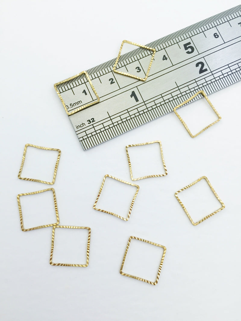 10 x Textured Brass Square Connectors, 14mm (0167)