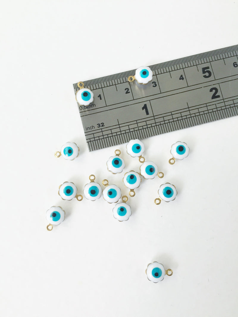 10 x Brass Evil Eye Charms with Enamel, 6.5x9mm (0247)