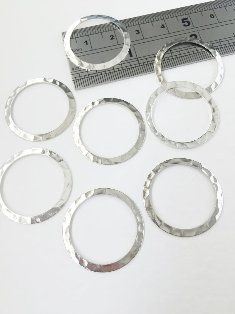 6 x Platinum Plated Hammered Circle Connectors, 25mm (0634)