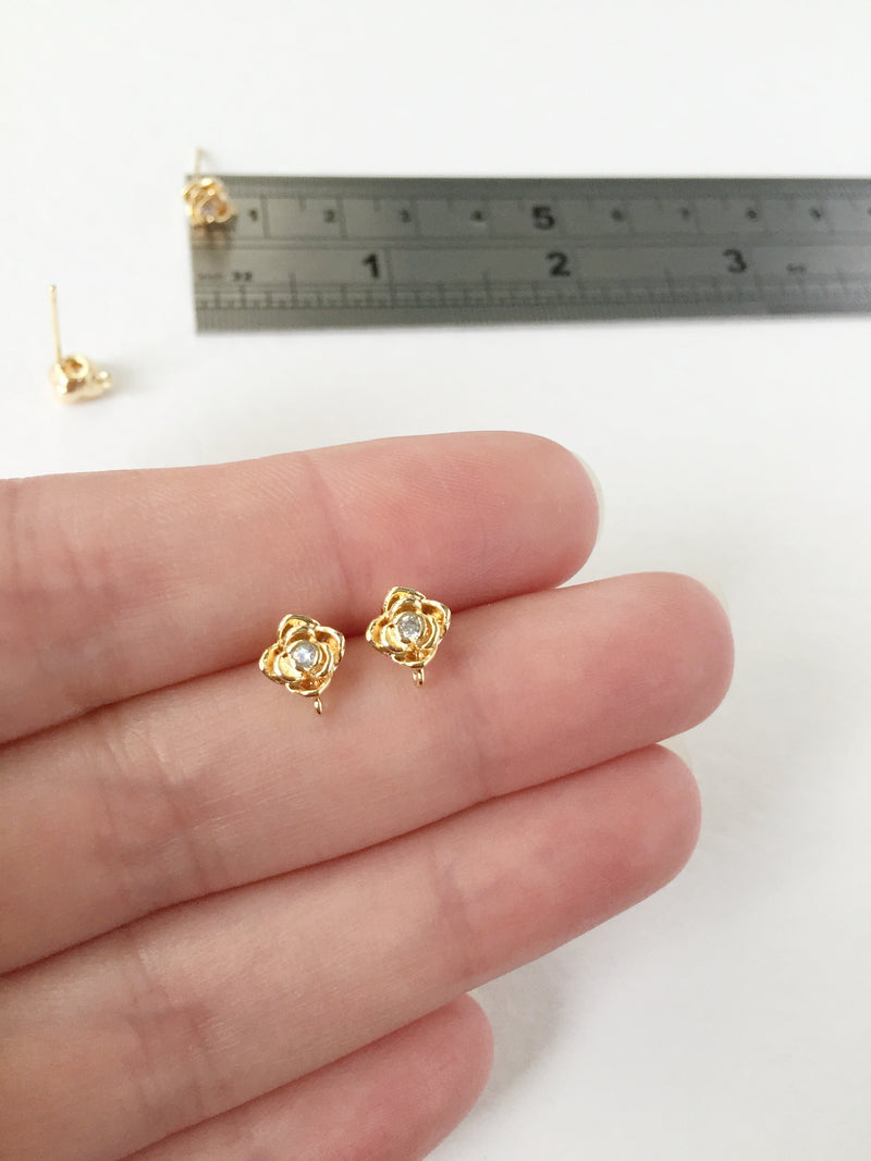 1 pair x 18K Gold Plated Rose Bud Earring Studs with Loop, 7mm (0807)