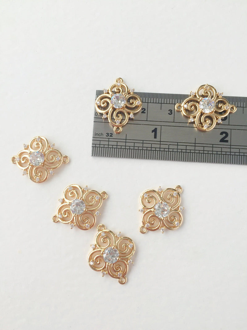 1 x 24K Gold Plated Cubic Zirconia Swirl Links, 22x18mm (0001)