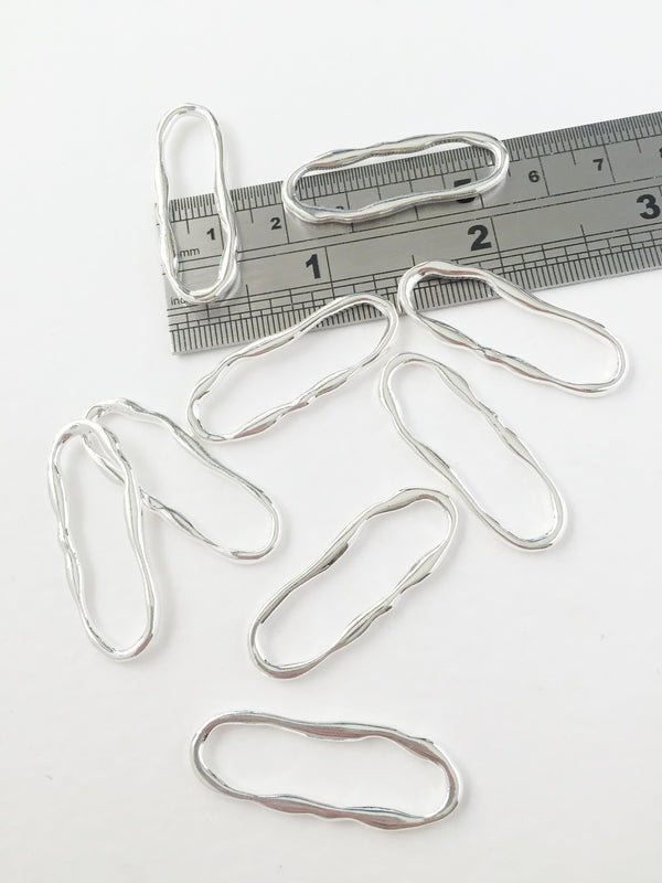 4 x Silver Plated Wavy Oval Connectors, 35x14mm (0610S)