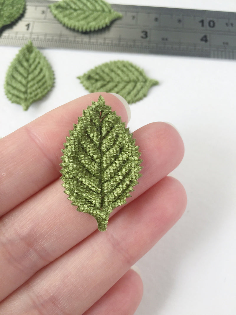 10 x Green Velvet Leaves, Green Leaf Patches, Millinery Leaf