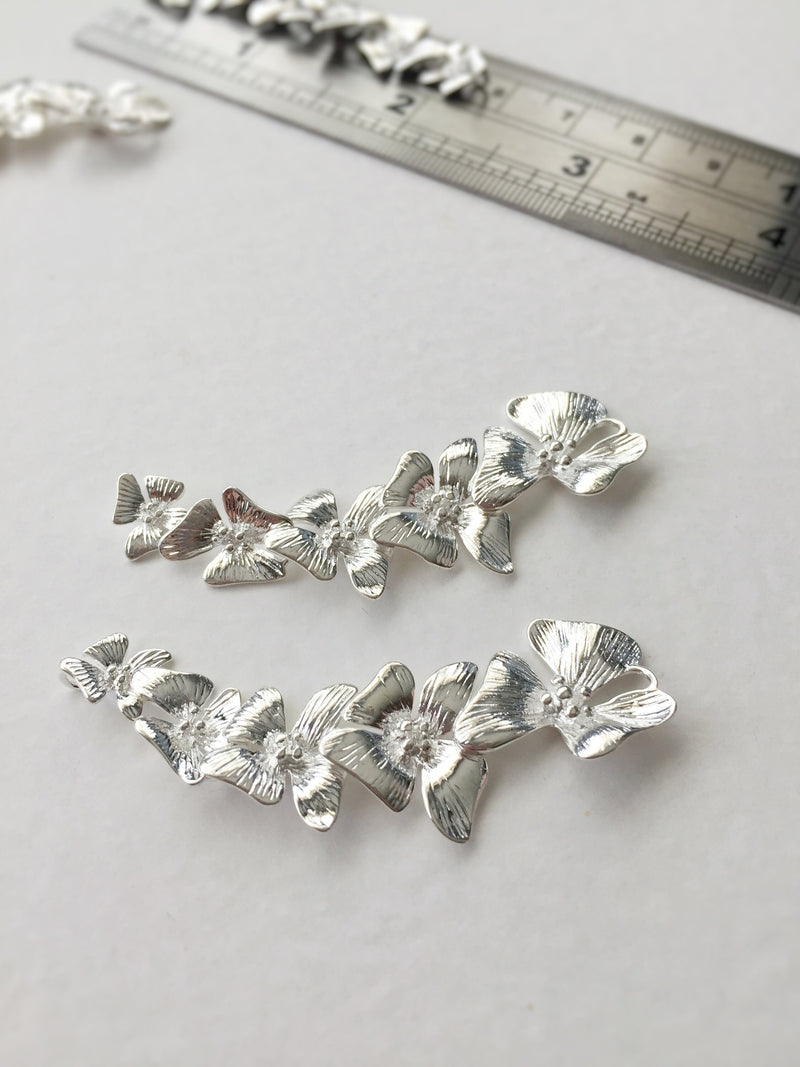 2 x Silver Plated Cascading Orchid Connectors, 58x15mm (0097)