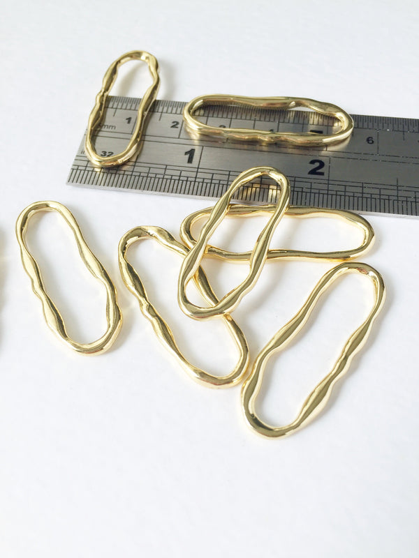 4 x Gold Plated Long Wavy Oval Connectors, 35x14mm (0610G)