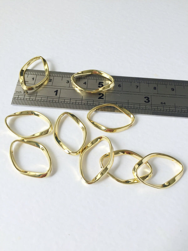 6 x Gold Plated Wavy Rhombus Connectors, 26x17mm (0603)