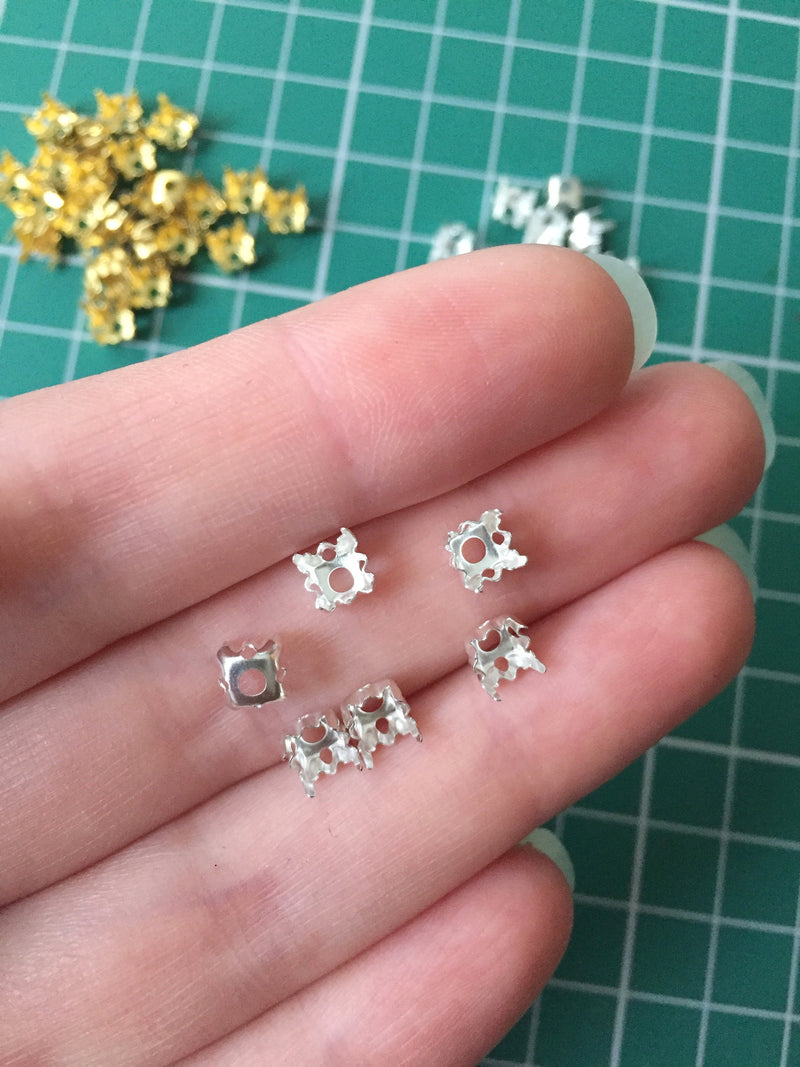 20 x 5mm Silver or Gold Tone Brass Setting for Rhinestones