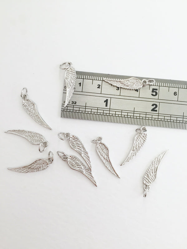 2 x Platinum Plated Detailed Wing Charms, 23x6.5mm (0265)