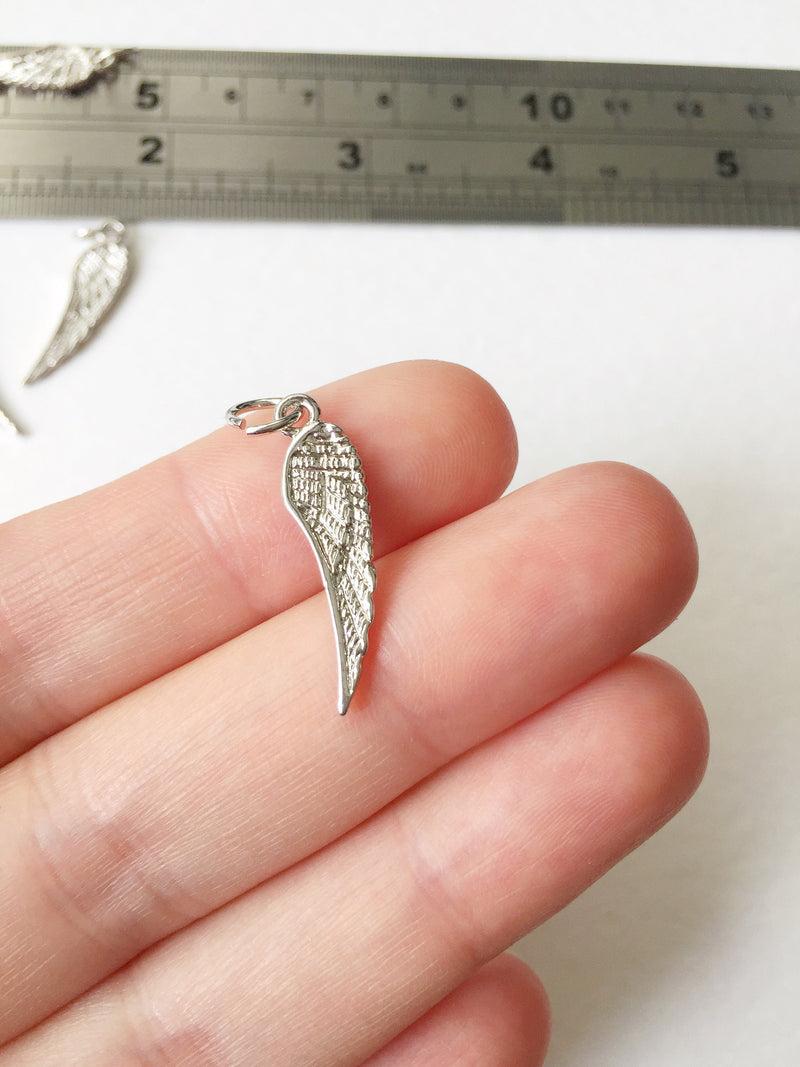 2 x Platinum Plated Detailed Wing Charms, 23x6.5mm (0265)