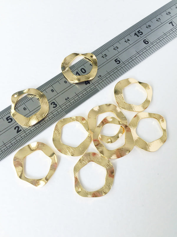 2 x 18K Gold Plated Textured Wavy Hoop Pendants, 25x25mm (0020)