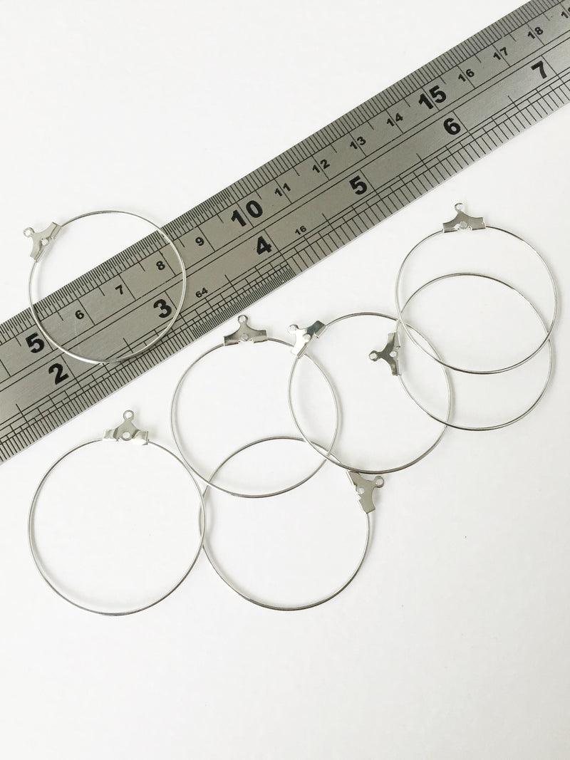 4 x Platinum Plated Beaded Hoop Earring Connectors, 39x36mm (0613)