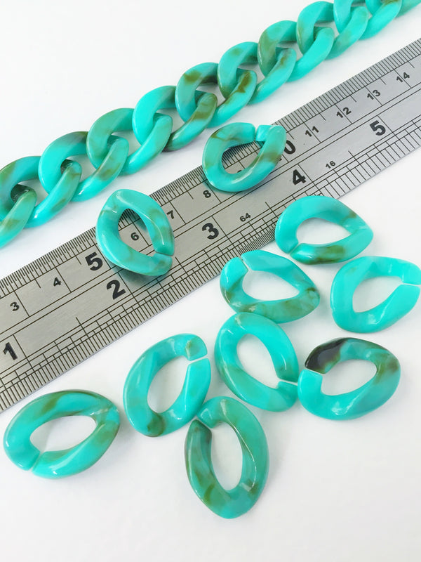 20 x Turquoise Green Acrylic Chain Links, 22x17mm