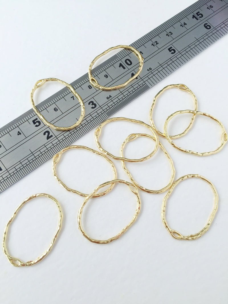 6 x Gold Plated Textured Oval Connectors, 30x22mm (1502)