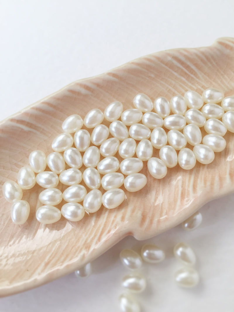 100 x Off-white Acrylic Ivory Pearl Beads, 7x5mm (3216)