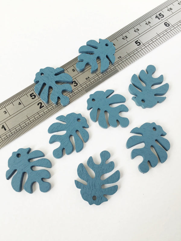 10 x Teal Wooden Monstera Leaf Pendants, 30x25mm (3703)