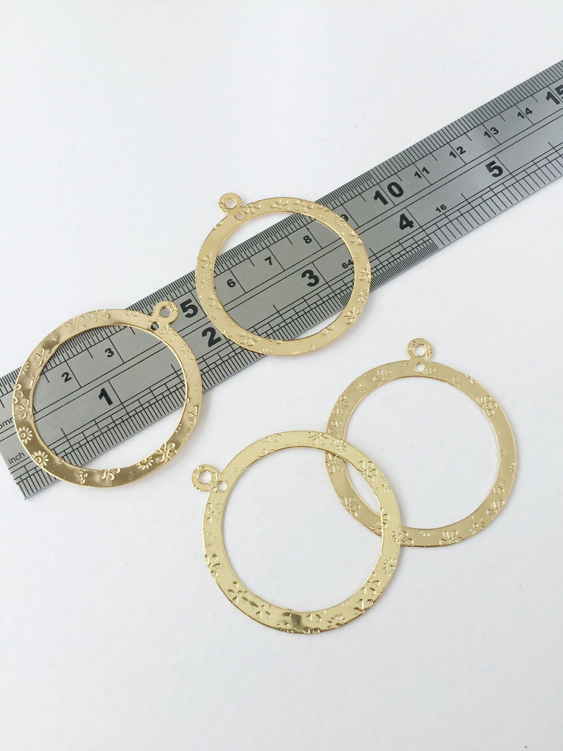 2 x Gold Plated Floral Hoop Textured Connectors, Stainless Steel Earring Hoops 44x38mm (0656)