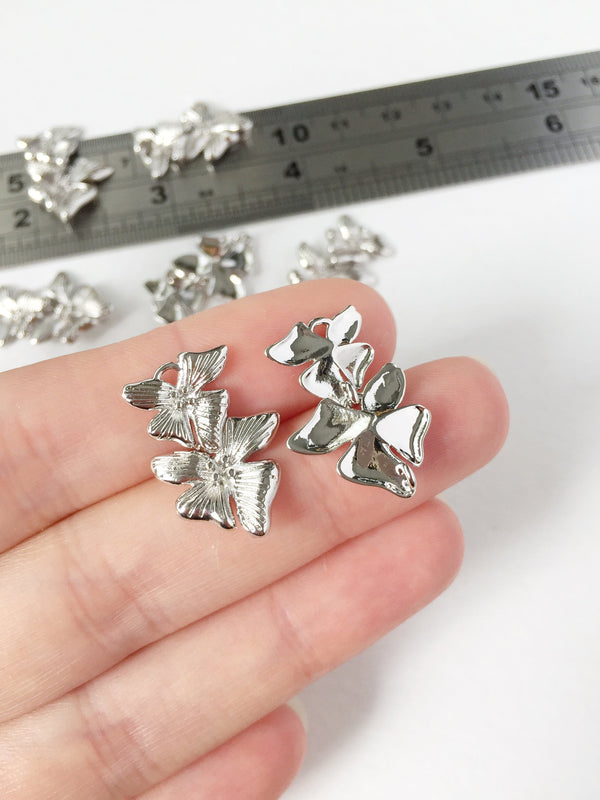 2 x Platinum Plated Small Cascading Orchid Connectors, 23x16mm Floral Earring Links (0291)