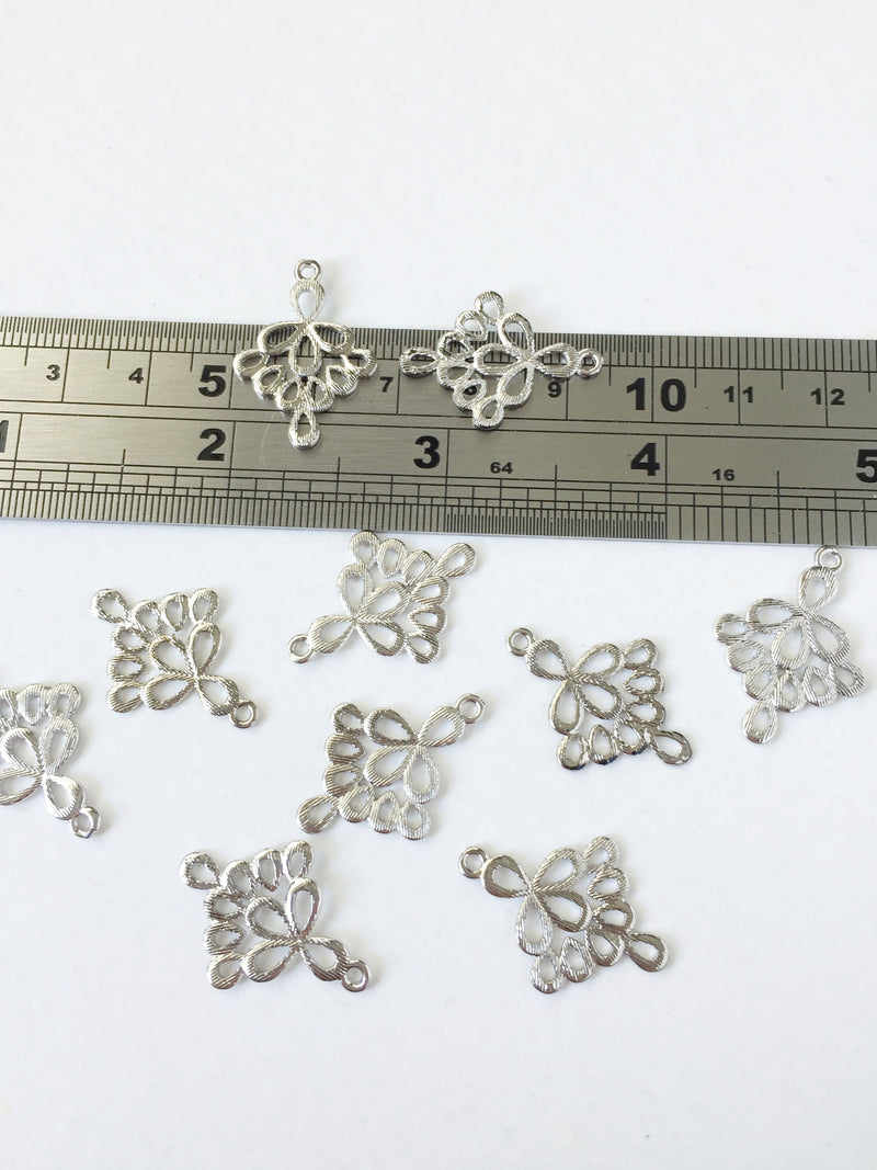 2 x Platinum Plated Chandelier Earring Connectors, 24.5x17.5mm (0299)