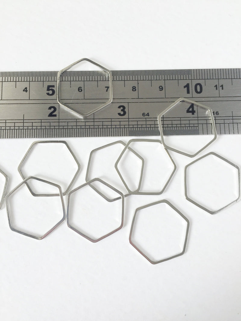 10 x Rhodium Plated Open Hexagon Linking Rings, 23x12mm (0840)