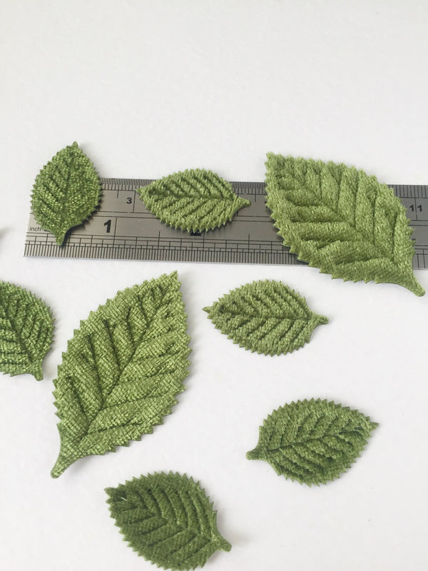 10 x Green Velvet Leaves, Green Leaf Patches, Millinery Leaf