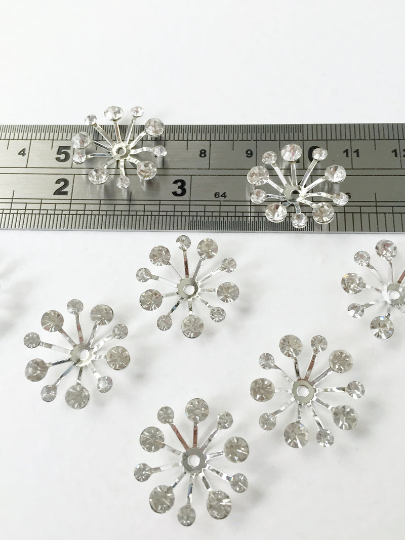 4 x Silver Plated Flower Stamen with Crystals, 20mm (0685S)