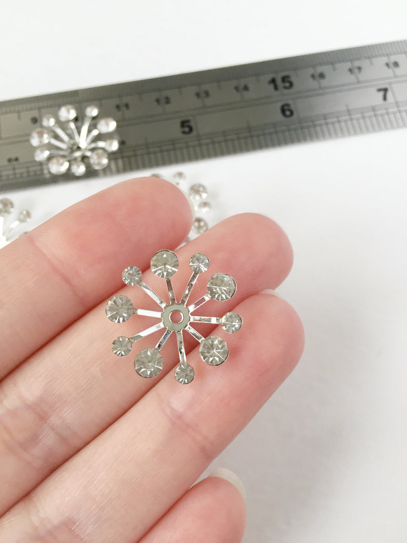 4 x Silver Plated Flower Stamen with Crystals, 20mm (0685S)